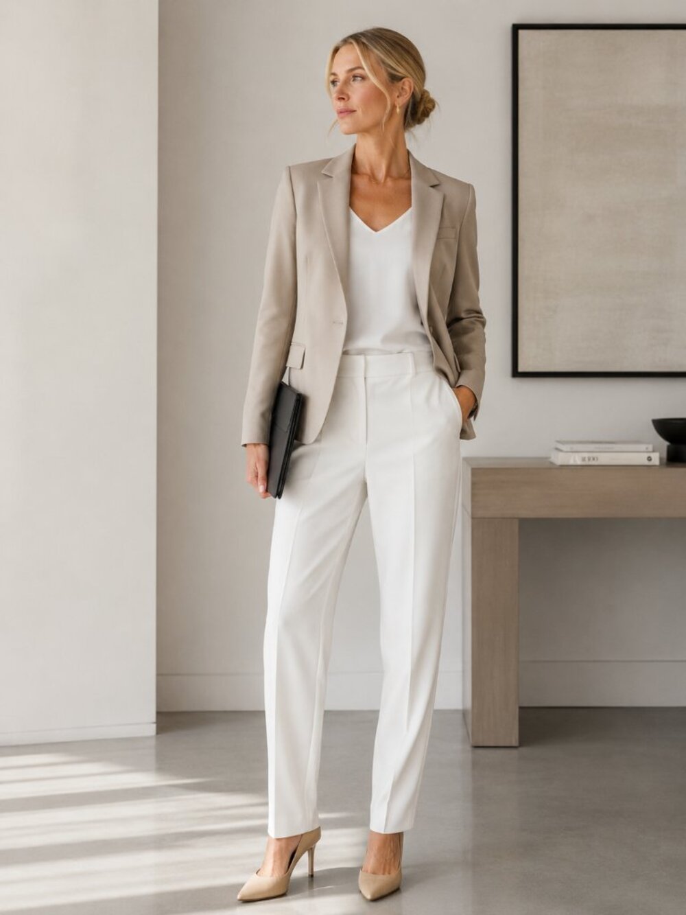 NWT REITMANS White Pleated Straight Leg Trousers Size 11 Minimalist Chic Office